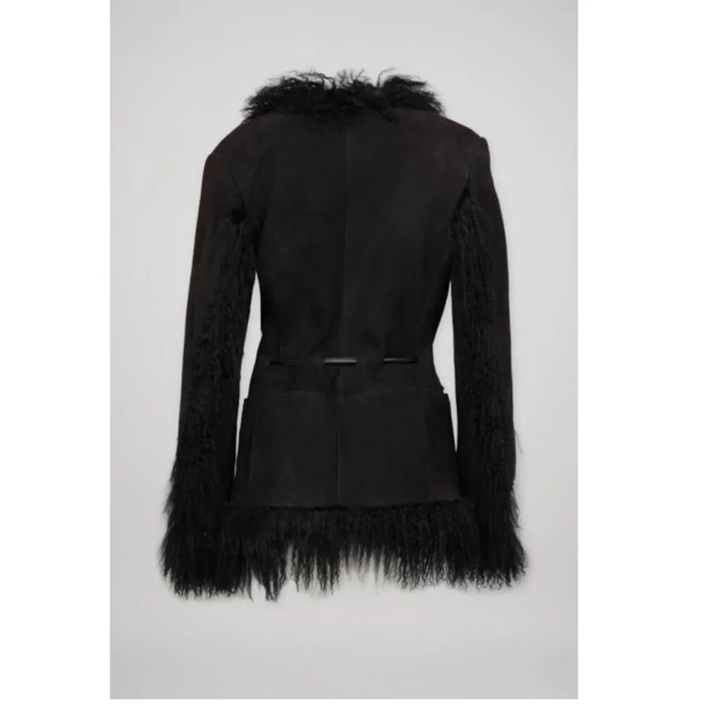 Gucci Tom Ford Era F/W 1999 Black Suede and Shearling Coat 90s Y2K Vintage - Picture 4 of 16